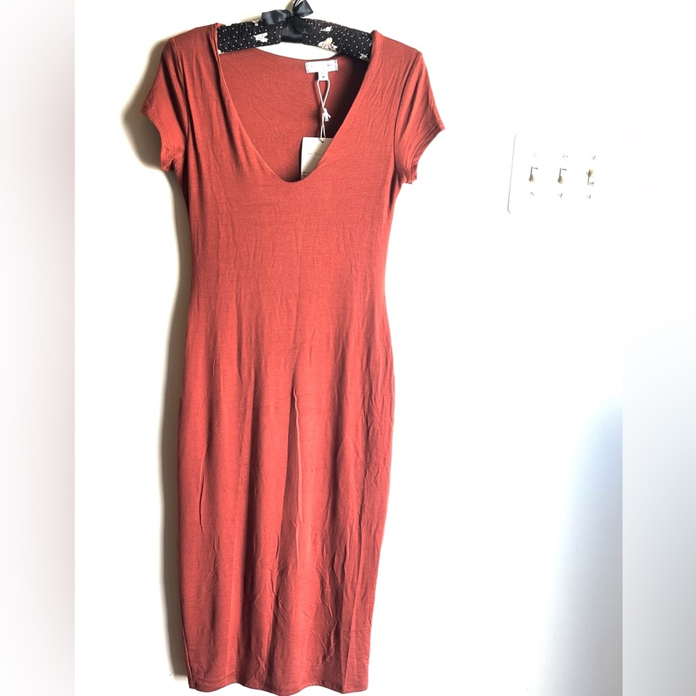Bodycon Midi-length V-neck Dress- M